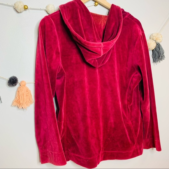 VINTAGE y2k preppy maroon velour sweatshirt zip up hoodie - Picture 8 of 11